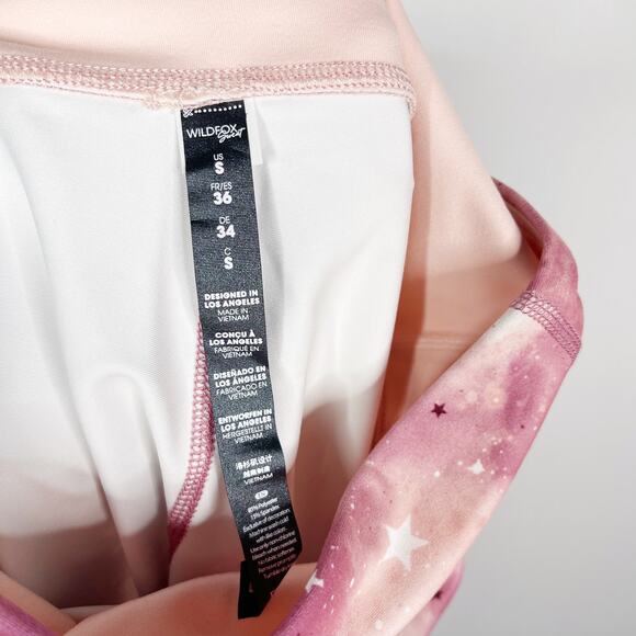 New Wildfox Sweat Small Pink Stars & Clouds Printed Leggings High Waist Workout - Picture 7 of 10